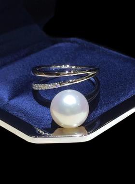 【私席真珠·新年盛宴】18K金镶钻白珍珠戒指，10-11mm珠  戒圈14