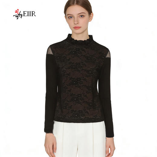 司歌丝绒提花立领长袖衫女打底衫弹力显瘦ET901349X 商品图0