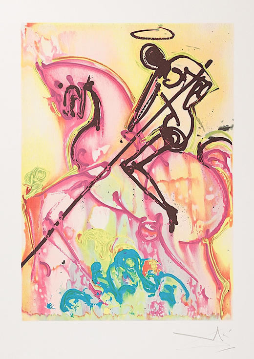 独角鹿西洋古董1983年代法国Armand & Georges Israel出版西班牙超现实主义大师萨尔瓦多·达利图版签名创作限量彩色石版画《圣乔治》 商品图2