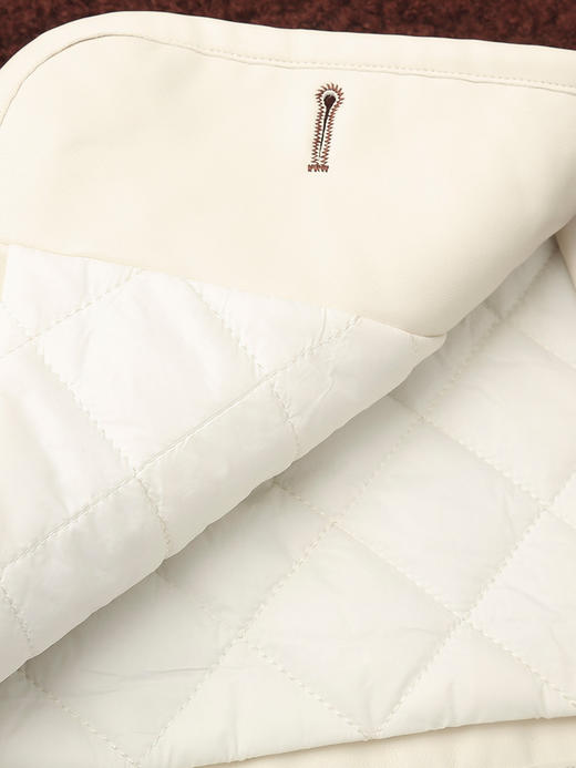 复古深咖色肌理感短款外套 圆领米白包边单排扣双口袋宽松休闲秋冬温柔气质通勤上衣 商品图4