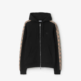 BURBERRY 巴宝莉 男士马术骑士徽标刺绣格纹装饰棉质拉链连帽卫衣 黑色 8110790 A1189