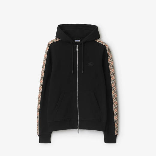 BURBERRY 巴宝莉 男士马术骑士徽标刺绣格纹装饰棉质拉链连帽卫衣 黑色 8110790 A1189 商品图0