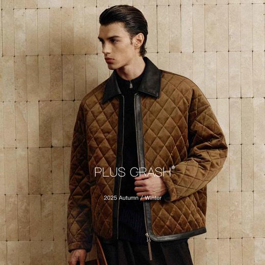 PLUS CRASH灯芯绒拼领菱形格纹棉服夹克外套男女同款PC55PJ79 商品图1