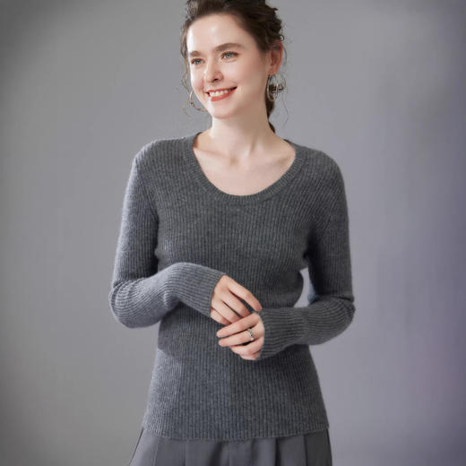 「高货rig」全新升级【铂金会员293/天猫389/差价96】(34715)洛诗琳气质U领套头羊绒衫2026新款修身显瘦百搭针织毛衣 商品图2