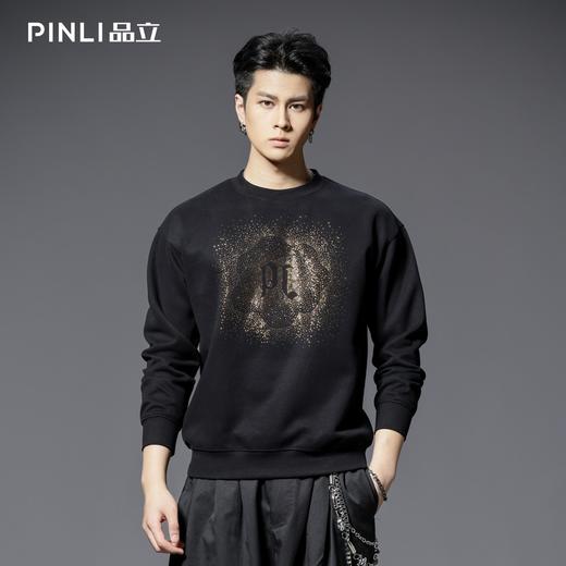 PINLI品立2025秋季新款男士圆领宽松烫钻长袖套头卫衣上衣青年潮BG253109018 商品图0