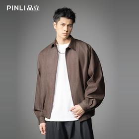PINLI品立2026春季新款男士潮牌宽松翻领落肩袖纯色茄克外套上衣GD262104007