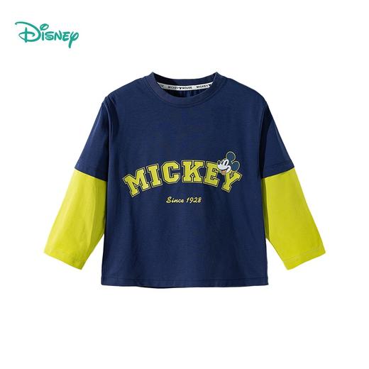 迪士尼（Disney）童装男童长袖T恤潮流帅气耐磨撞色假两件抗菌2026春季新款上衣ZD1FS024 商品图7
