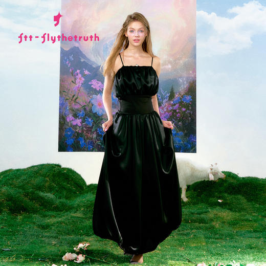 FTT FlyTheTruth  夜光曲 高冷御姐风黑色吊带裙女夏季收腰连衣裙 商品图0