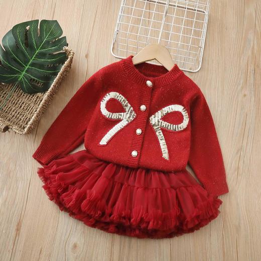 清清美日新年女童毛衣本命年红色秋冬款女宝宝套头衫新款半身亮片套装90-130★ 商品图2