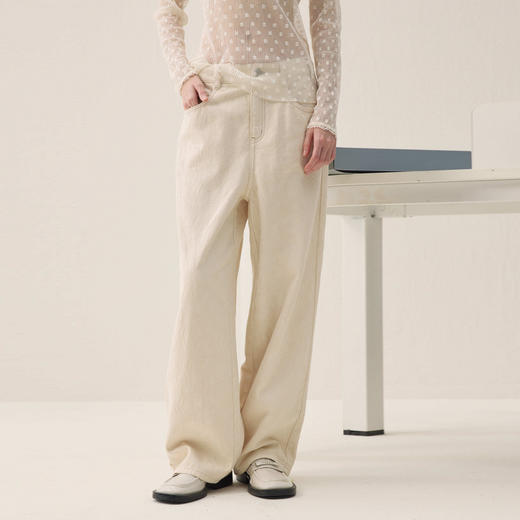 谜底直筒牛仔裤长裤2026年春季新品浮雕提花后腰橡筋女261MJ0201 商品图0