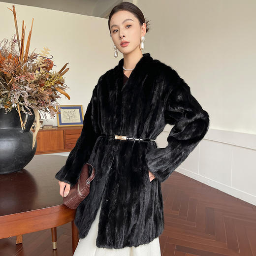 丁摩宁新款进口貂皮大衣女真貂水貂毛外套裘皮拼貂皮草年轻款ALW601 商品图2