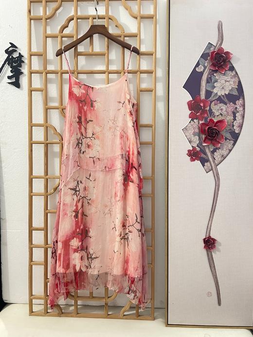 「断码清仓」复古文艺桃红色水墨花枝两件套连衣裙 L码  ZFYY218 商品图4