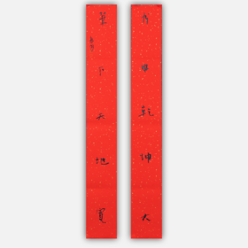 朱广贺《书中乾坤大 笔下天地宽》88.5x11.5cmx2 手写纸本春联纸书法对联