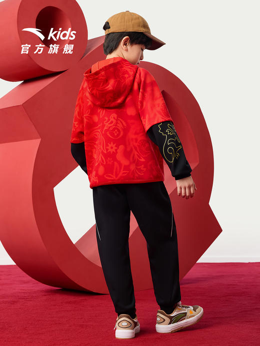 安踏男童新年套装2026款连帽卫衣卫裤时尚宽松两件套印花喜庆套装352618750 商品图2