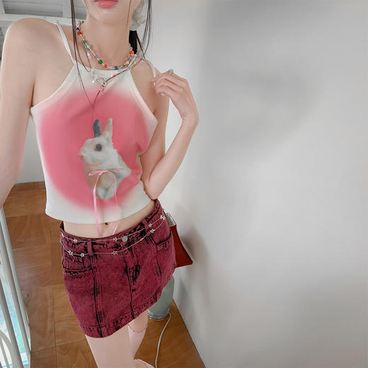 FTT FlyTheTruth『粉红狙击』 兔子印花绑带吊带背心女夏挂脖上衣 商品图2