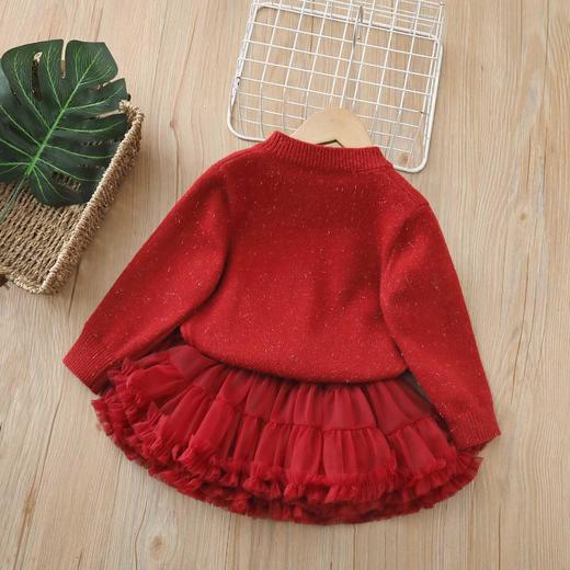 清清美日新年女童毛衣本命年红色秋冬款女宝宝套头衫新款半身亮片套装90-130★ 商品图5