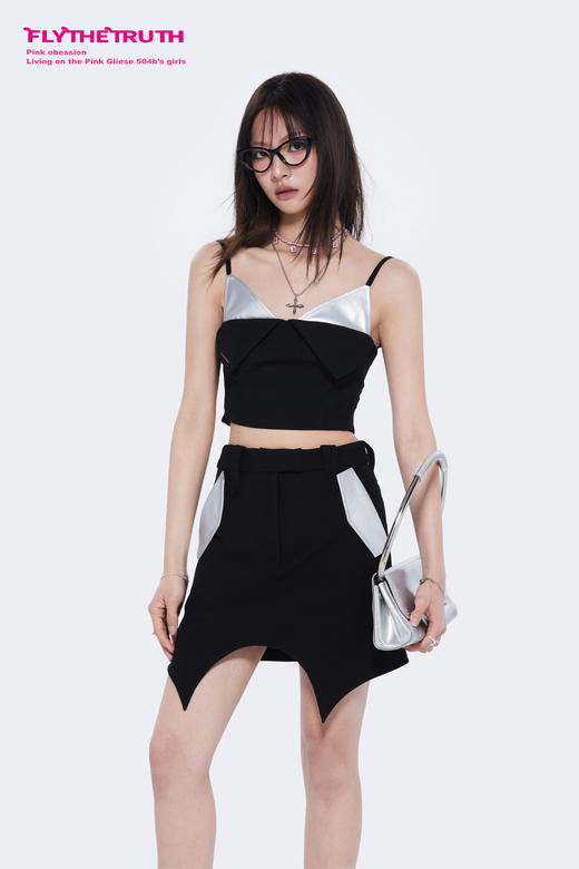 FTT FlyTheTruth 律政佳人 不规则A字半身裙女夏高腰显瘦PU皮短裙 商品图5