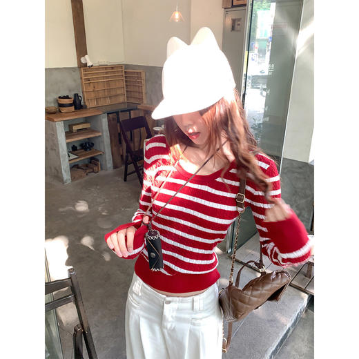 <曾小咸推荐>3.15现货秒杀 ！微信超特价！韩系条纹修身针织衫 日常149.99 立减80 秒杀69.99！！ 商品图3