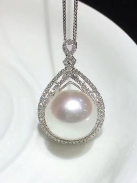 【私席真珠·新年盛宴】18K金镶钻白珍珠吊坠（不含链子）， 13mm珠