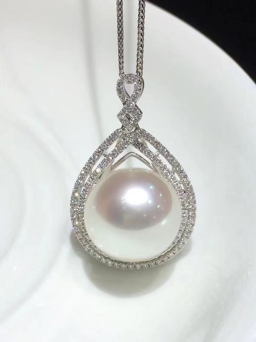 【私席真珠·新年盛宴】18K金镶钻白珍珠吊坠（不含链子）， 13mm珠 商品图0