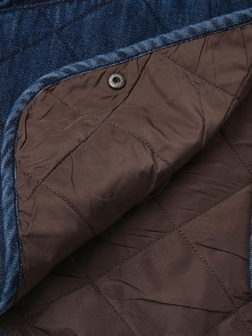 复古做旧水洗牛仔菱格绗缝夹棉外套 无领宽松廓形单排扣落肩袖休闲通勤保暖上衣 商品图3