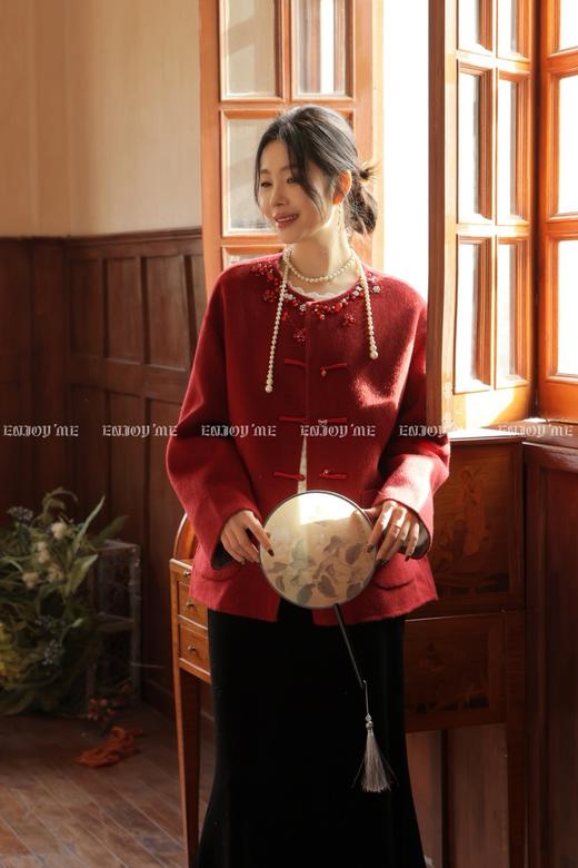 【门店同款】ENJOY冬季“烟火漫春”领口钉珠精致大衣 168897827 商品图3