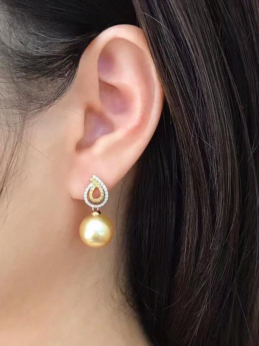 【私席真珠·新年盛宴】18K金镶钻金珍珠耳钉11-12mm 商品图2