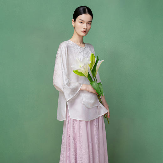 【林栖设计小店】仙缈轻纱|真丝罗白色提花新中式2026早春新款衬衣1961158 商品图2