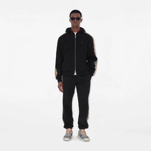 BURBERRY 巴宝莉 男士马术骑士徽标刺绣格纹装饰棉质拉链连帽卫衣 黑色 8110790 A1189 商品图3