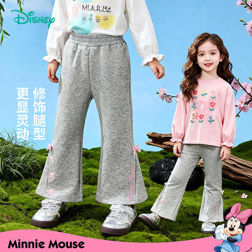 迪士尼（Disney）童装女童平口长裤立体蝴蝶结刺绣甜美亲肤喇叭裤2026春季新款裤子ZD1FK012 商品图2