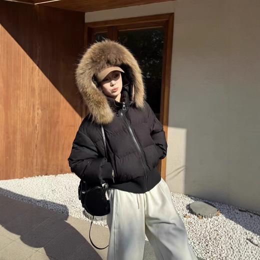 丁摩秋冬新款连帽貉子毛领羽绒服女短款90白鸭绒小个子烫钻外套潮ALWNT 商品图3