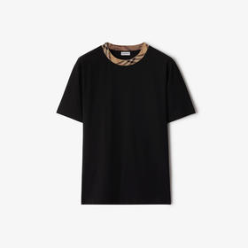 BURBERRY 巴宝莉 男士格纹装饰棉质圆领短袖T恤 黑色 8110101 A1189