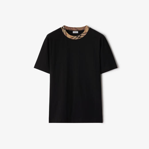 BURBERRY 巴宝莉 男士格纹装饰棉质圆领短袖T恤 黑色 8110101 A1189 商品图0