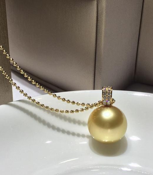 【私席真珠·新年盛宴】18k金镶南洋金珍珠项链 14-15mm 圆 商品图1