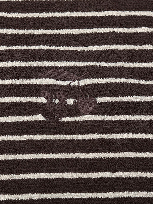 深棕米白细条纹宽松长袖针织衫 圆领小标装饰侧开叉显瘦休闲秋冬通勤慵懒风打底上衣 商品图2