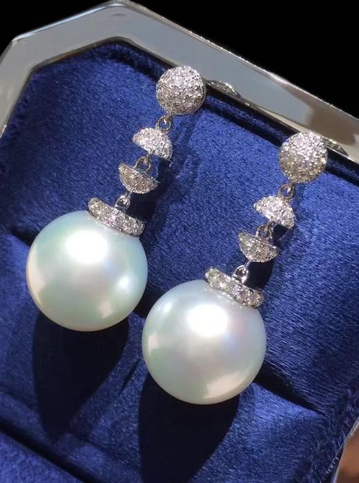 【私席真珠·新年盛宴】18K金镶钻澳白珍珠耳针·13mm（孤品） 商品图0