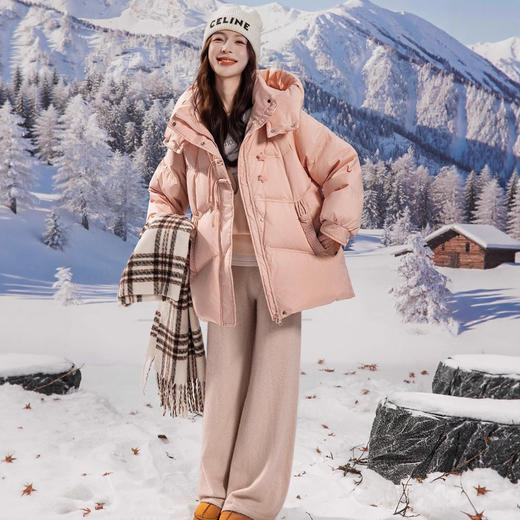 丁摩 时尚白鸭绒小个子加大码羽绒服女连帽外套2525 商品图2