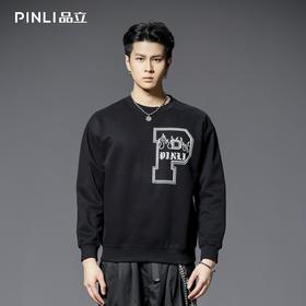 PINLI品立2025秋季新款男字母印花圆领宽松套头卫衣上衣青年潮牌BG253109019