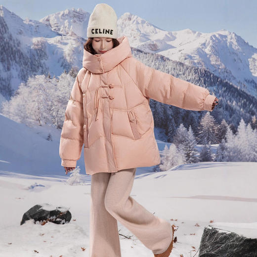 丁摩 时尚白鸭绒小个子加大码羽绒服女连帽外套2525 商品图0