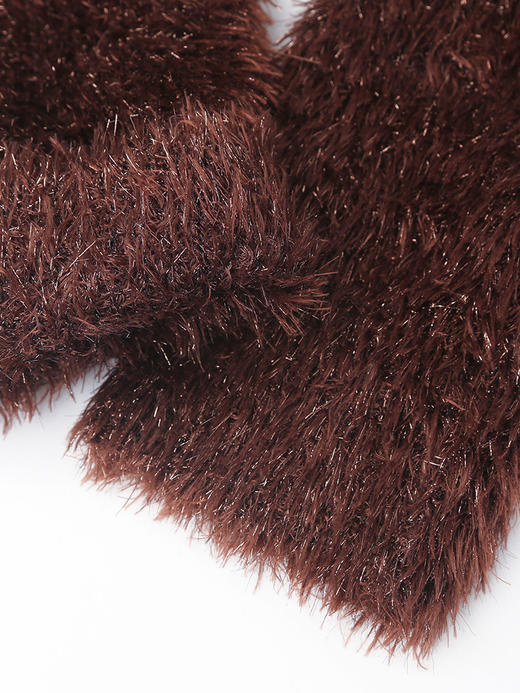 复古深咖色毛绒感短款开衫 慵懒 V 领金属纽扣修身显瘦秋冬温柔气质软糯保暖上衣 商品图3