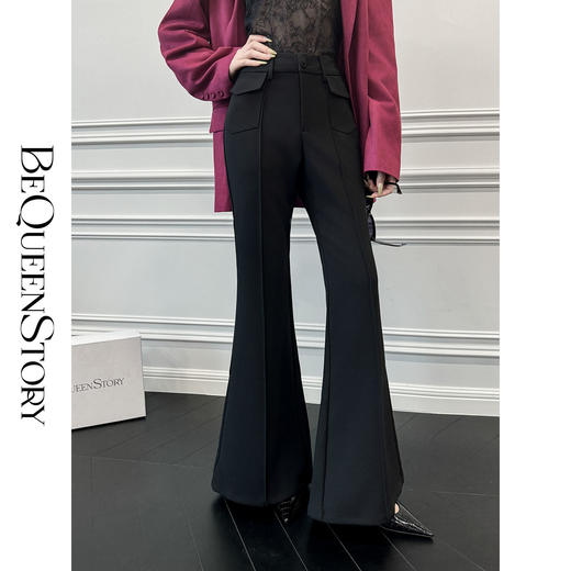 【年终福利，不退不换】【风度剪裁】时尚精致珠边线包心扣工艺休闲喇叭裤 商品图2