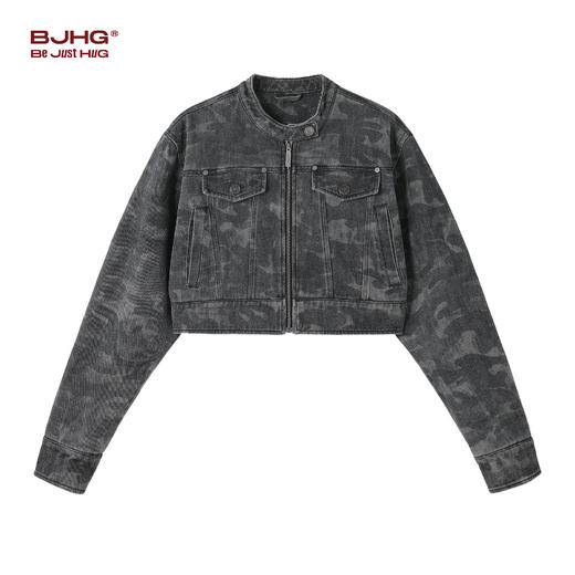 BJHG不计后果迷彩夹克女春季新款潮牌短款修身上衣做旧风立领外套 商品图1