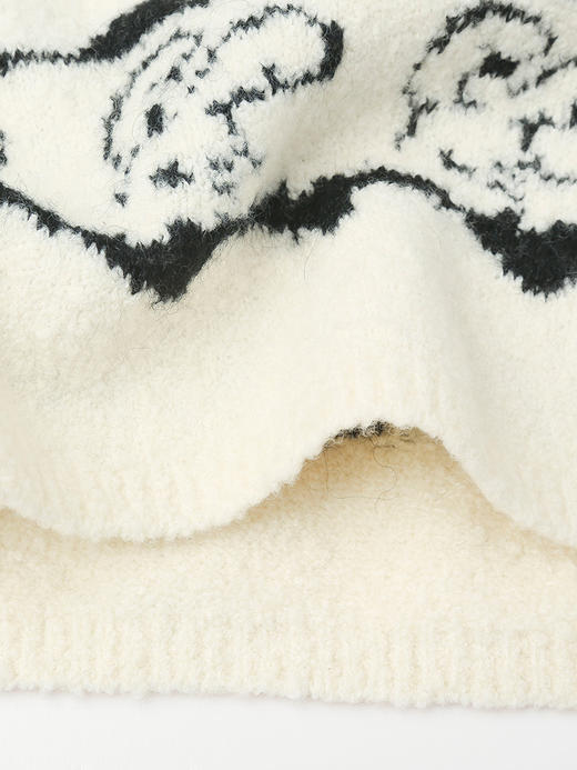 复古黑白撞色卡通提花针织毛衣 圆领宽松休闲趣味字母图案秋冬潮酷个性套头上衣 商品图6