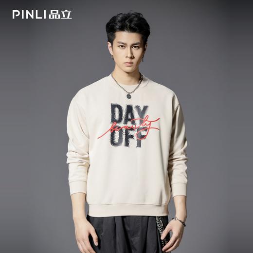 PINLI品立2025秋季新款男宽松圆领字母印花套头卫衣上衣青年潮牌BG253109017 商品图0