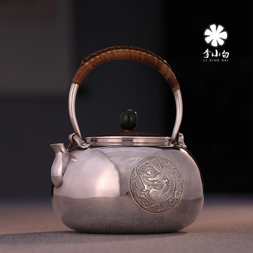 李小白银壶 纯银9999烧水壶 纯银银壶 烧水银壶 茶壶银壶 添福 龙凤呈祥 商品图2