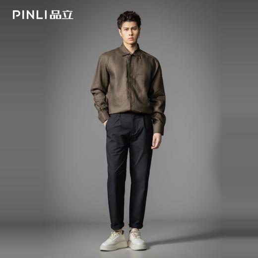 PINLI品立2026春季新款宽松尖领纯色亚麻休闲长袖衬衫打底衬衣男GD262113002 商品图1