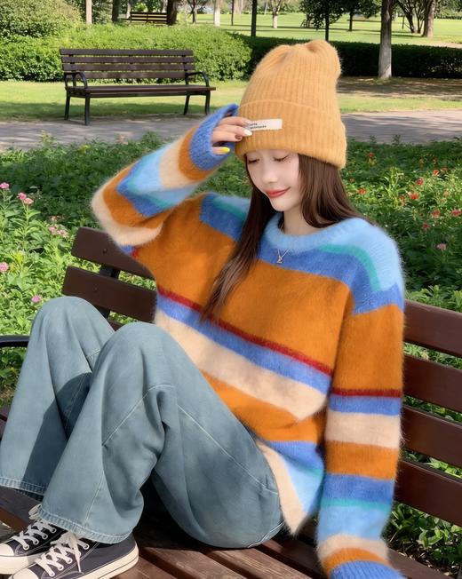 橘子落日海彩色拉毛羊毛衫，彩色条纹设计自带氛围感，拍照巨出片！（7-10天发货）【G】 商品图1