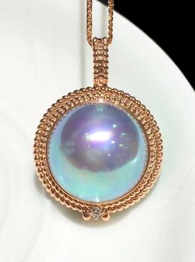 【私席真珠·新年盛宴】18K金镶钻马贝珍珠吊坠，19-20mm极品珠