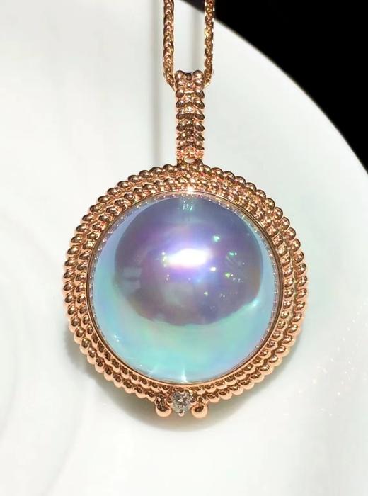 【私席真珠·新年盛宴】18K金镶钻马贝珍珠吊坠，19-20mm极品珠 商品图0