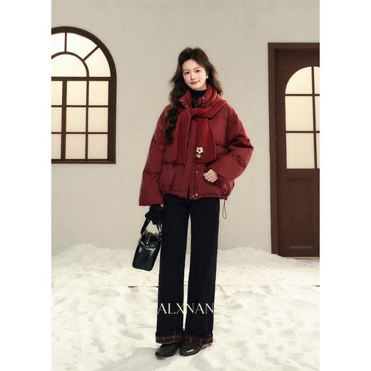 鹿向南「时光旅者」90白鸭绒复古红色羽绒服女秋冬季宽松保暖外套 商品图2